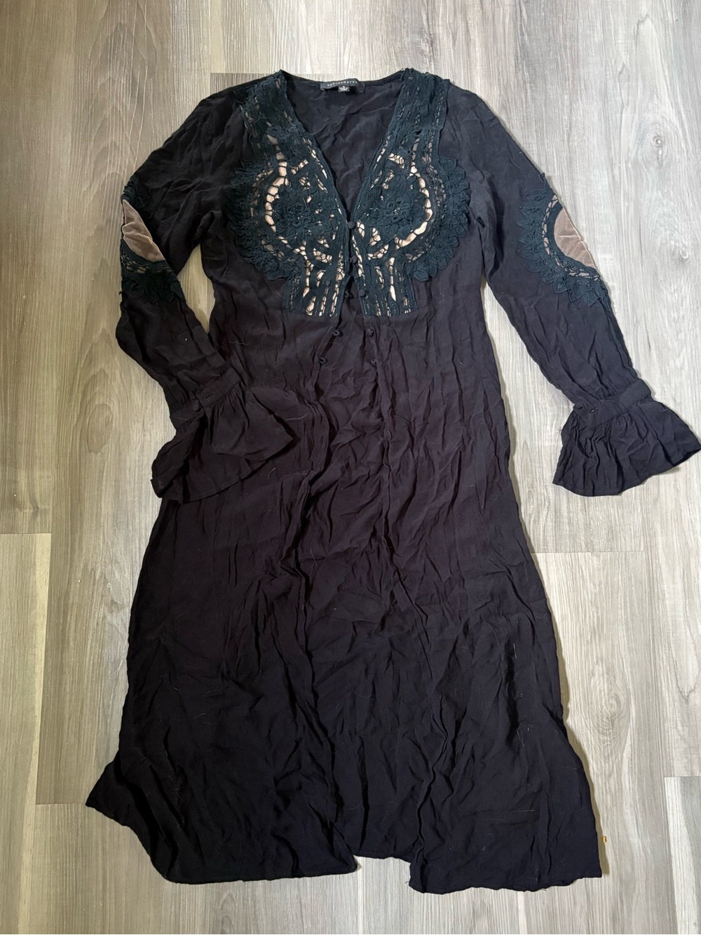 Dance & Marvel Black Lace-Trim Long Sleeve Dress